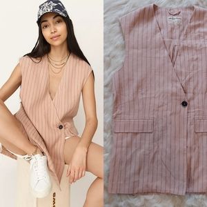 NWOT Free People Linen Blend Oversized Pinstripe Sleevess Blazer Vest XS